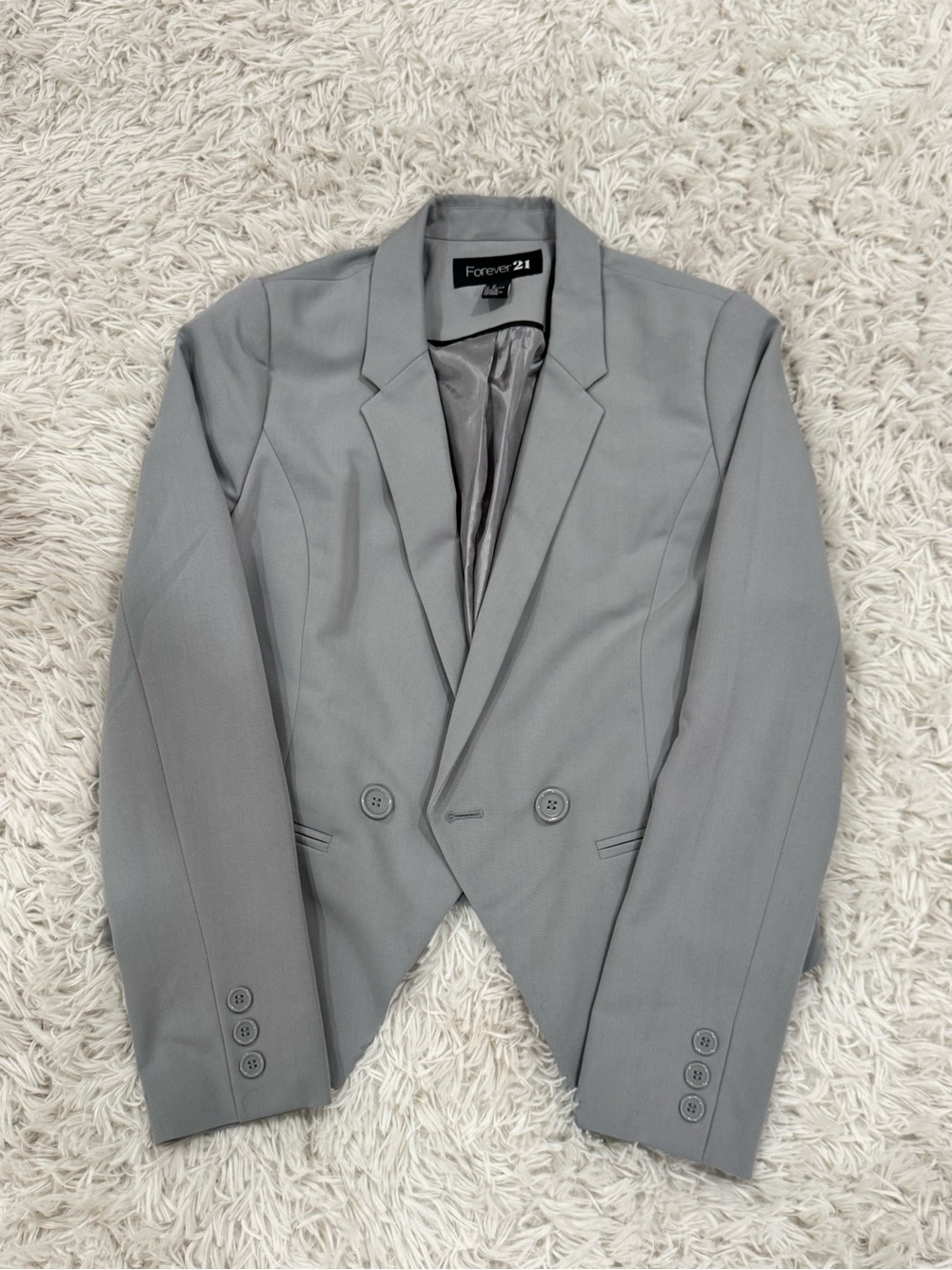 Forever 21 Gray Cropped Double-Button Blazer